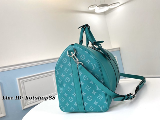 路易威登LV旅行包 M30235綠色 KEEPALL 45旅行袋 LV十字紋皮配花料旅行袋 LV男士手提旅行包 xxlv2404